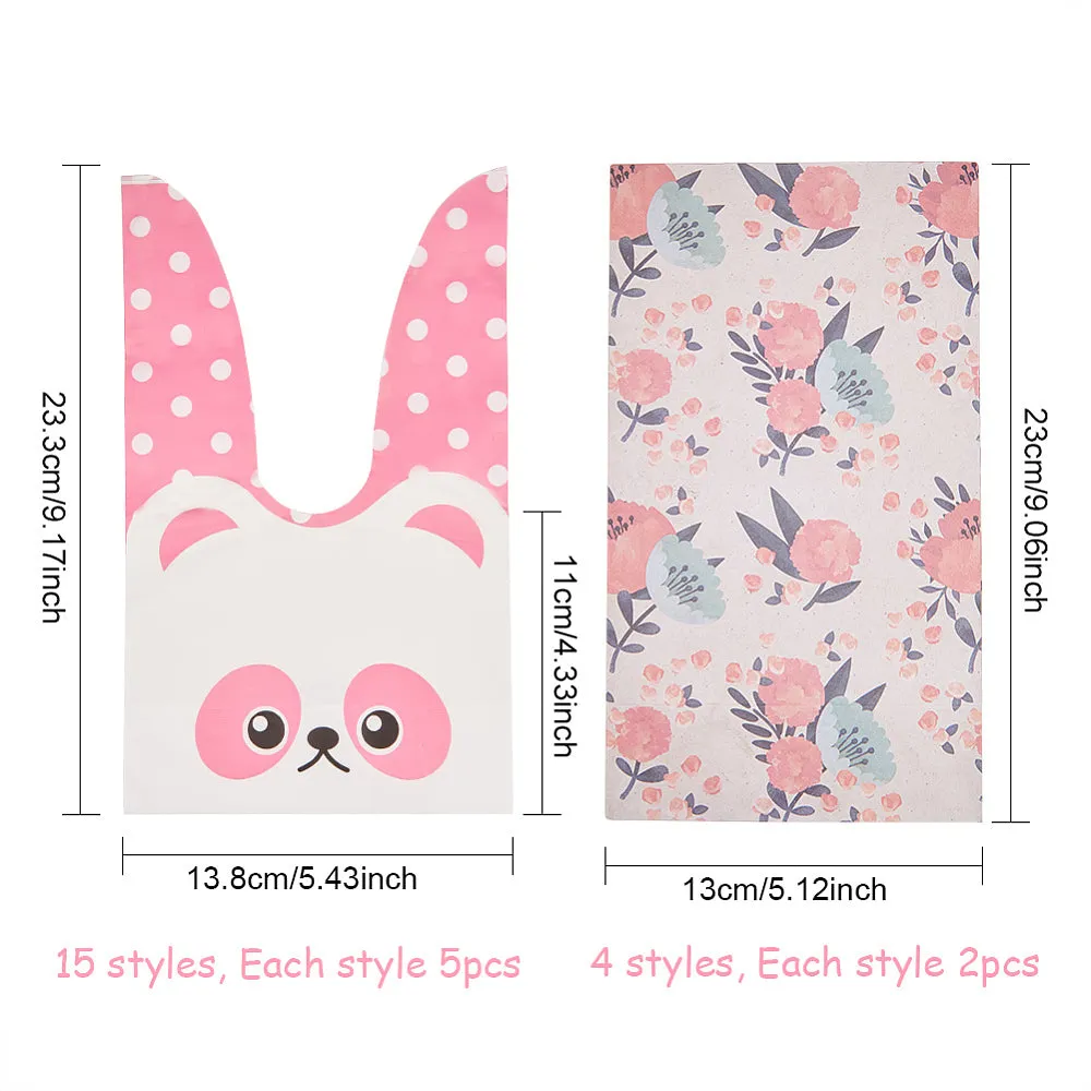 1 Set Animals Theme Plastic Bags and Flowers Floral Paper Gift Bag, Mixed Color, 23.3x13.8cm