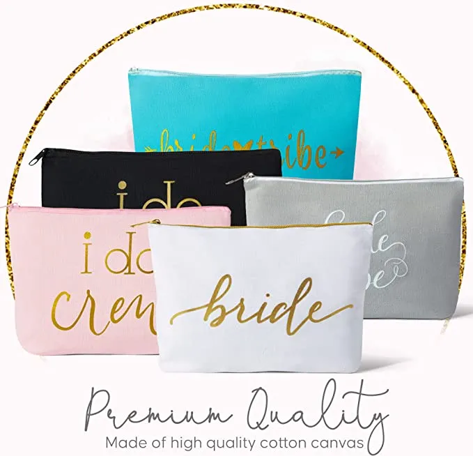 11 Piece Set - Pink Bridesmaid Canvas Makeup Bags