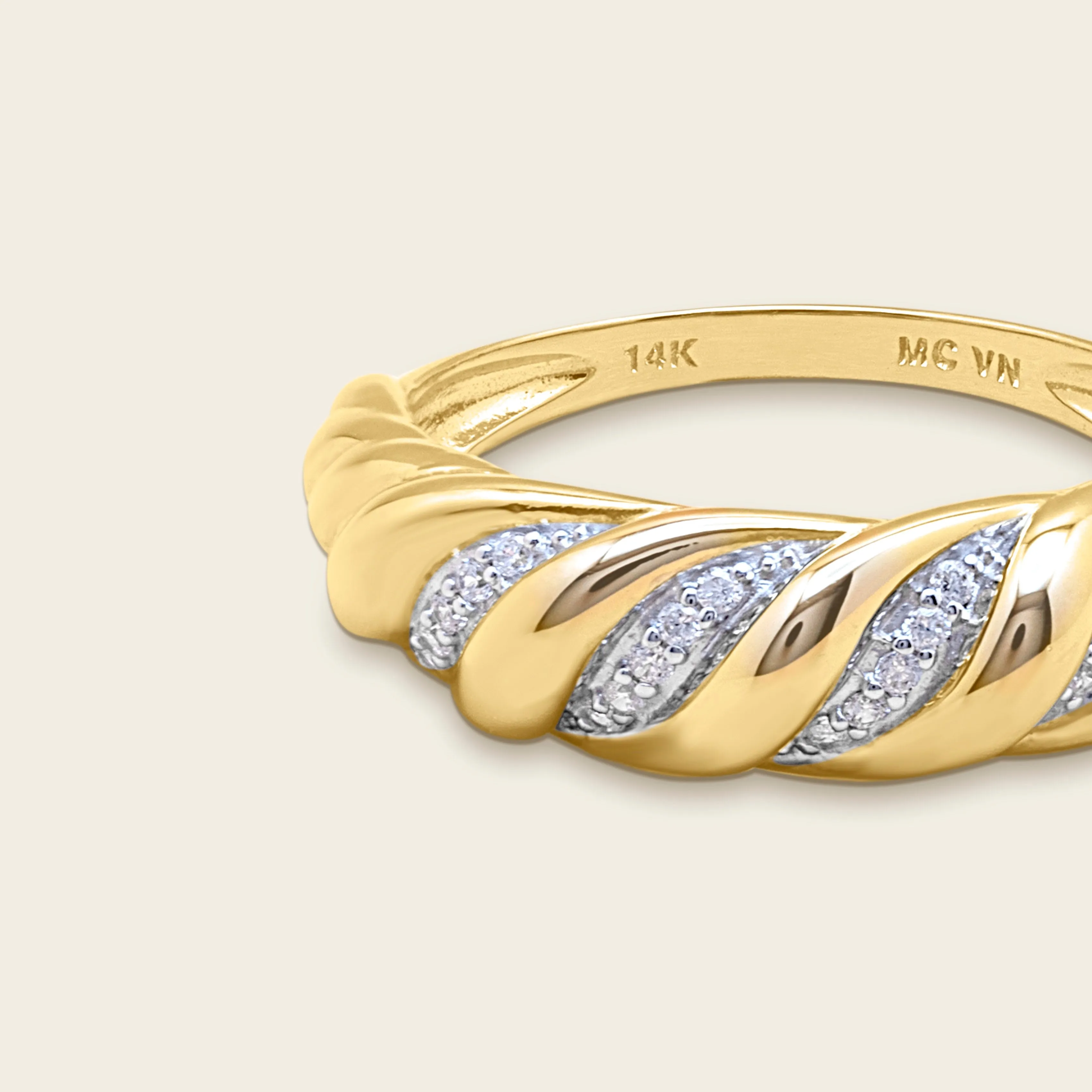 14k Solid Gold Diamond Croissant Ring