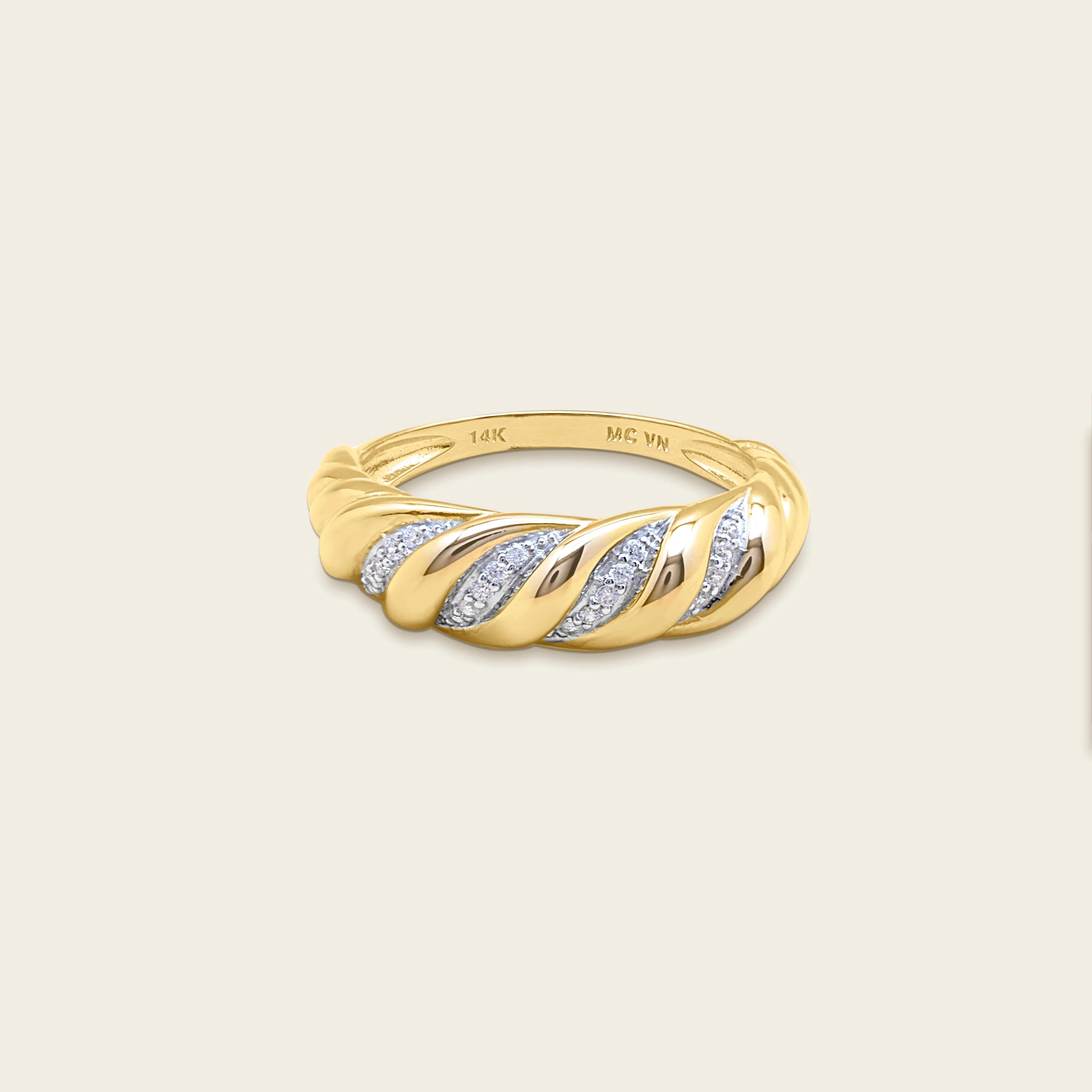 14k Solid Gold Diamond Croissant Ring