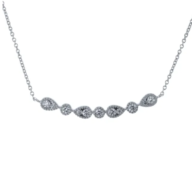 14k White Gold Pear & Round Shaped Necklace (I7915)