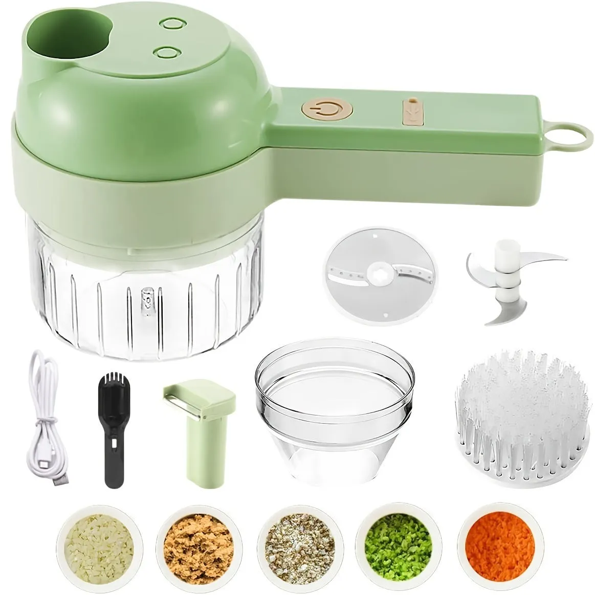 1pc 4 In 1 Vegetable Chopper Handheld Electric Vegetable Cutter Set Portable Wireless Garlic Mud Masher Garlic Press And Slicer Set Multifunctional Electric Mini Food Processor