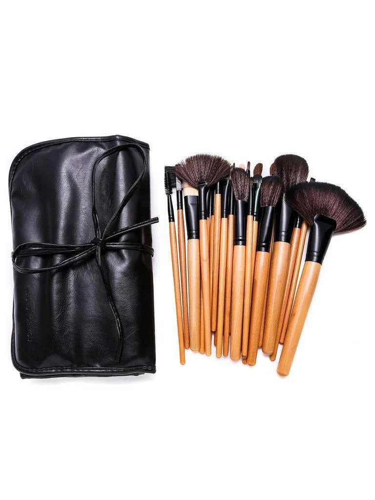 24PCS Natural Brown Professional Makeup Brush Set With Black Bag