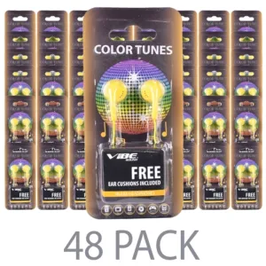 (48-Pack) Vibe Color Tunes VS-120-YLW In-Ear Stereo Headphones (Yellow) - Retail Hanging Package