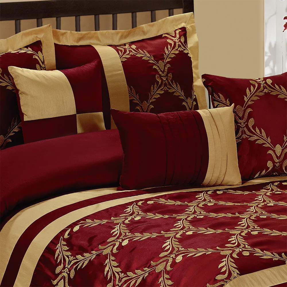 7 Piece Taffeta Fabric Embroideried Bed In A Bag  Comforter Set-Claremont