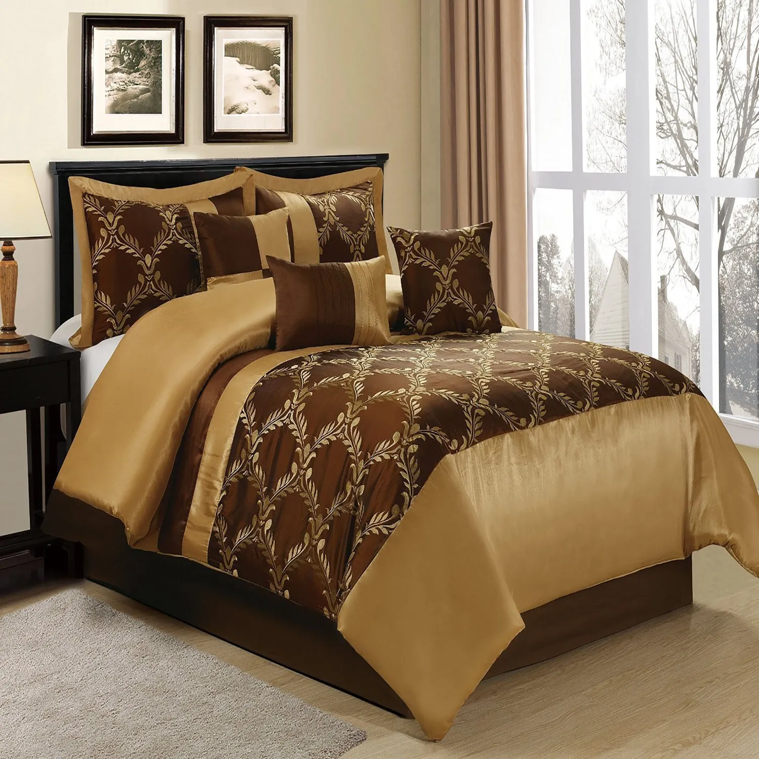 7 Piece Taffeta Fabric Embroideried Bed In A Bag  Comforter Set-Claremont