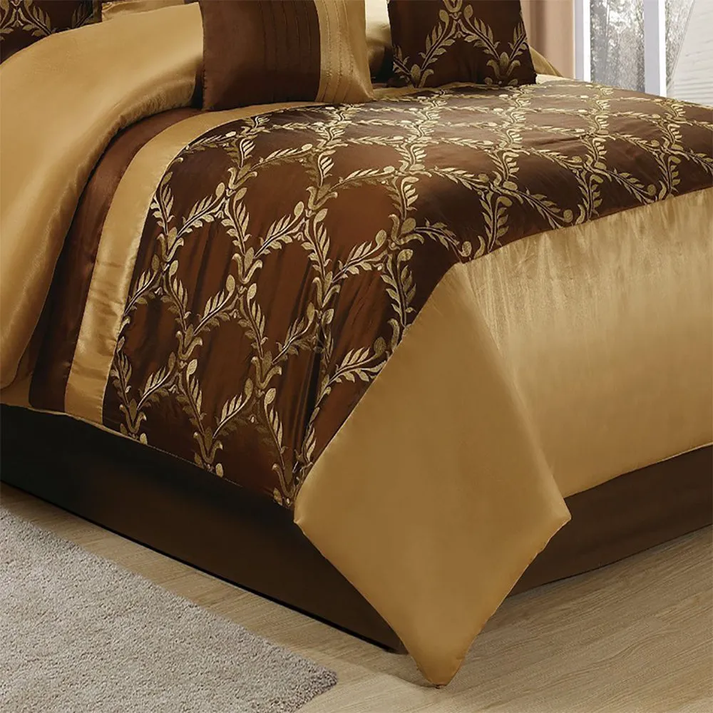 7 Piece Taffeta Fabric Embroideried Bed In A Bag  Comforter Set-Claremont