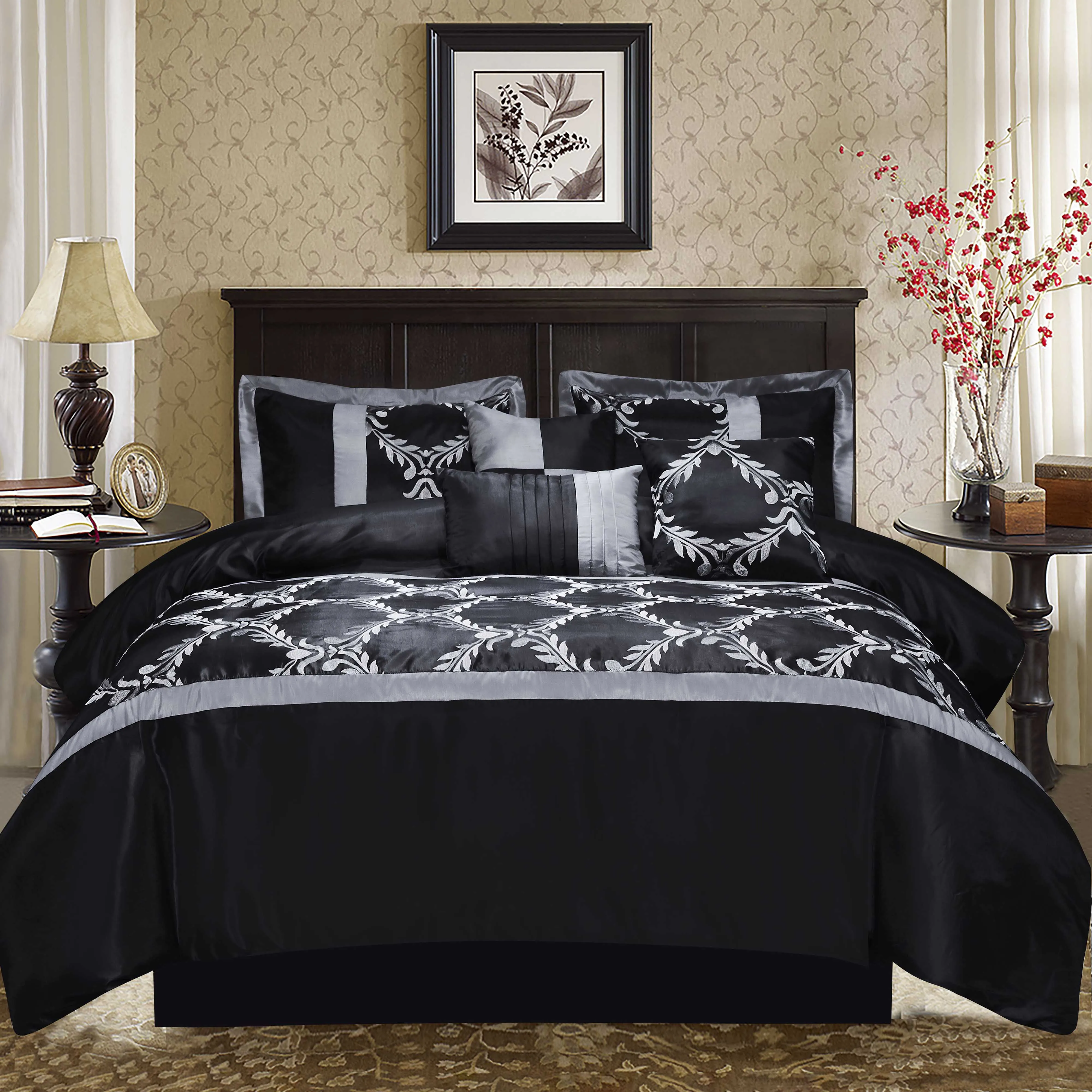 7 Piece Taffeta Fabric Embroideried Bed In A Bag  Comforter Set-Claremont