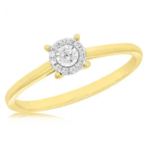 9ct Yellow Gold Ring with 13 Brilliant Diamonds