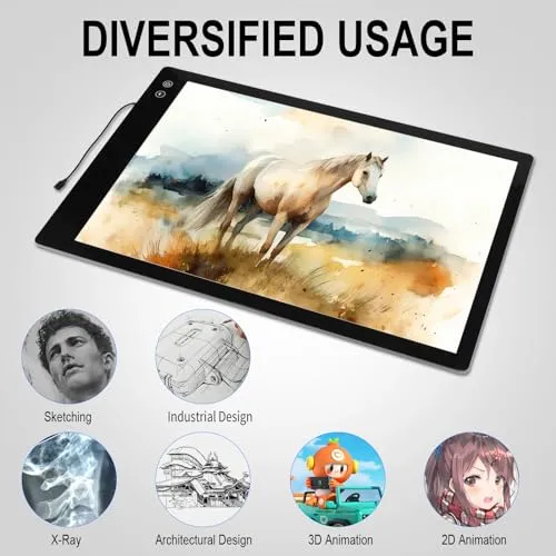 A4 Rechargeable Light Pad with Carry Bag, KOBAIBAN Wireless Magnetic Tracing Light Box, 5-Level Brightness LED Light Tablet Board, Cordless Battery Powered Light Drawing Table for DIY Diamond Painting