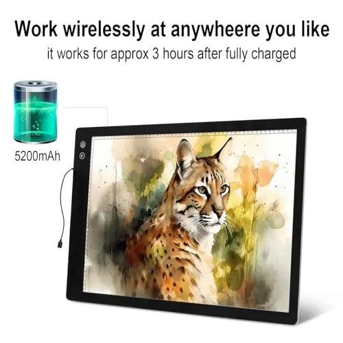 A4 Rechargeable Light Pad with Carry Bag, KOBAIBAN Wireless Magnetic Tracing Light Box, 5-Level Brightness LED Light Tablet Board, Cordless Battery Powered Light Drawing Table for DIY Diamond Painting