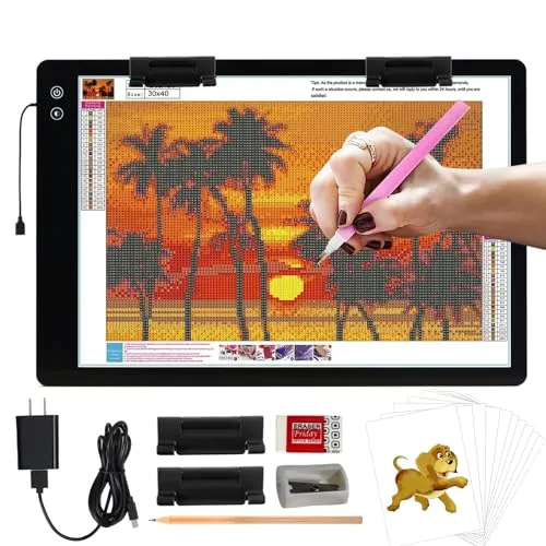 A4 Rechargeable Light Pad with Carry Bag, KOBAIBAN Wireless Magnetic Tracing Light Box, 5-Level Brightness LED Light Tablet Board, Cordless Battery Powered Light Drawing Table for DIY Diamond Painting