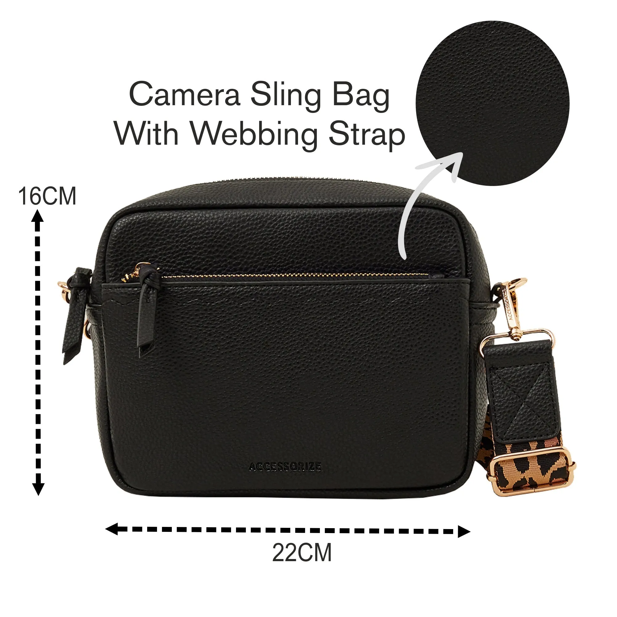 Accessorize London Women's Black Camera Bag With Webbing Strap