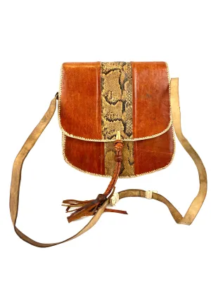 Amber Leather Snakeskin Shoulder Bag