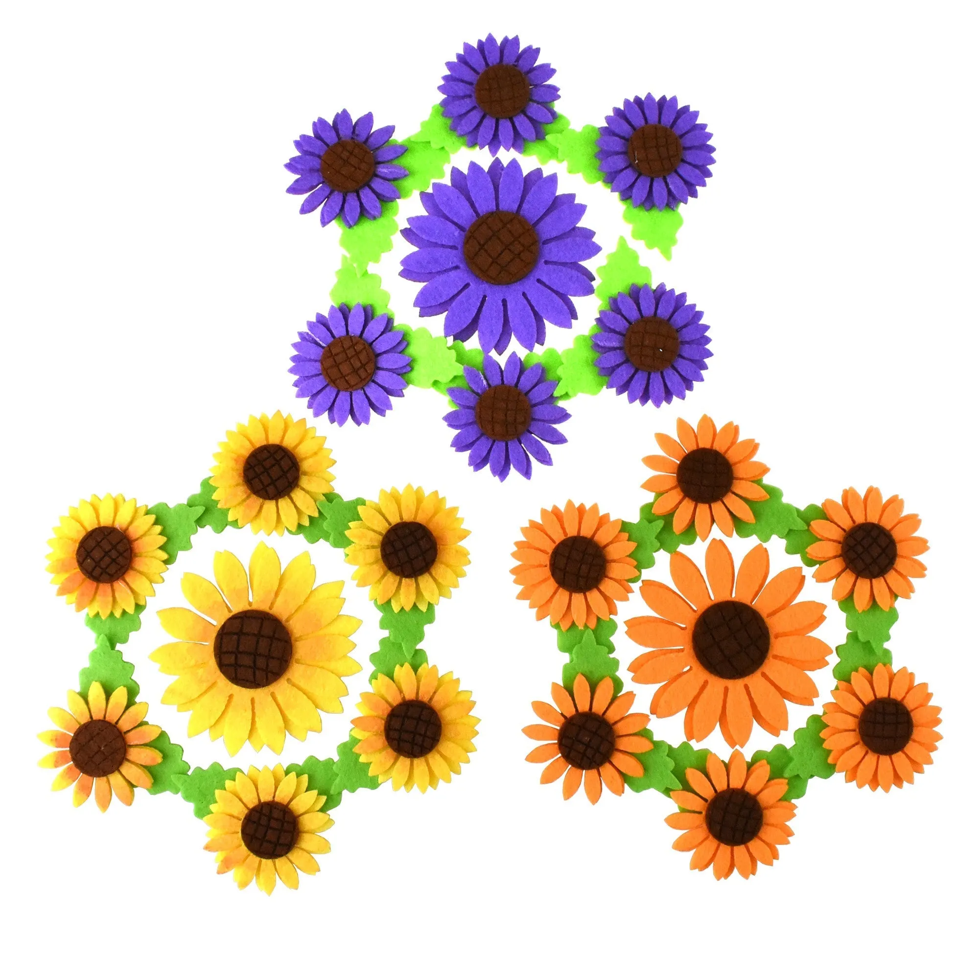 Assorted Felt Adhesive Sunflowers, 6-1/2-Inch, 3-Piece