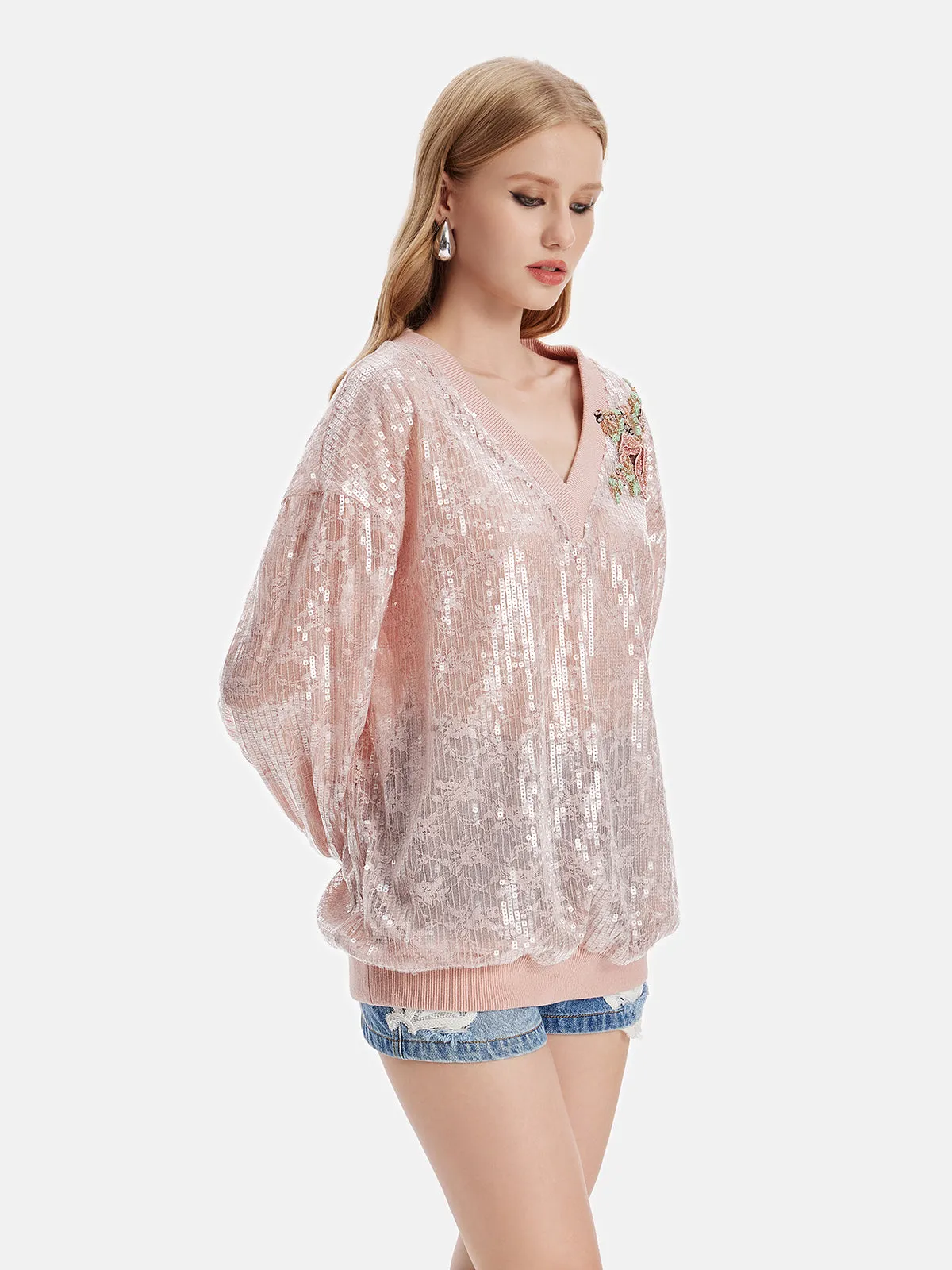 Baroque Lace Sequin Blouse