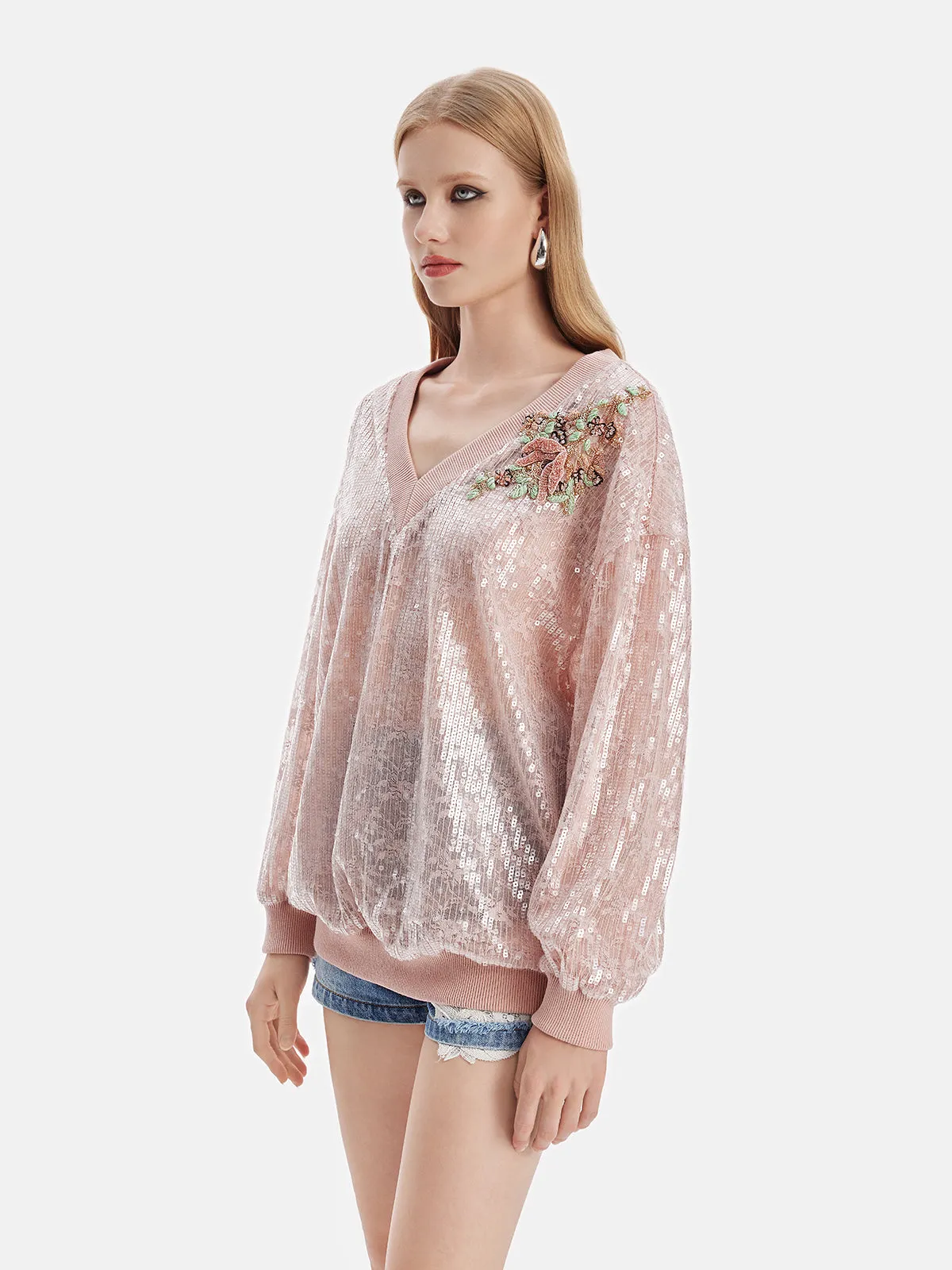 Baroque Lace Sequin Blouse