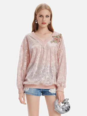 Baroque Lace Sequin Blouse