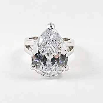 Beautiful Pear Drop Shape Single CZ Silver Ring