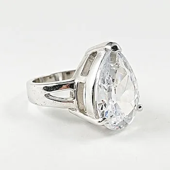 Beautiful Pear Drop Shape Single CZ Silver Ring