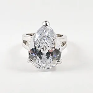 Beautiful Pear Drop Shape Single CZ Silver Ring