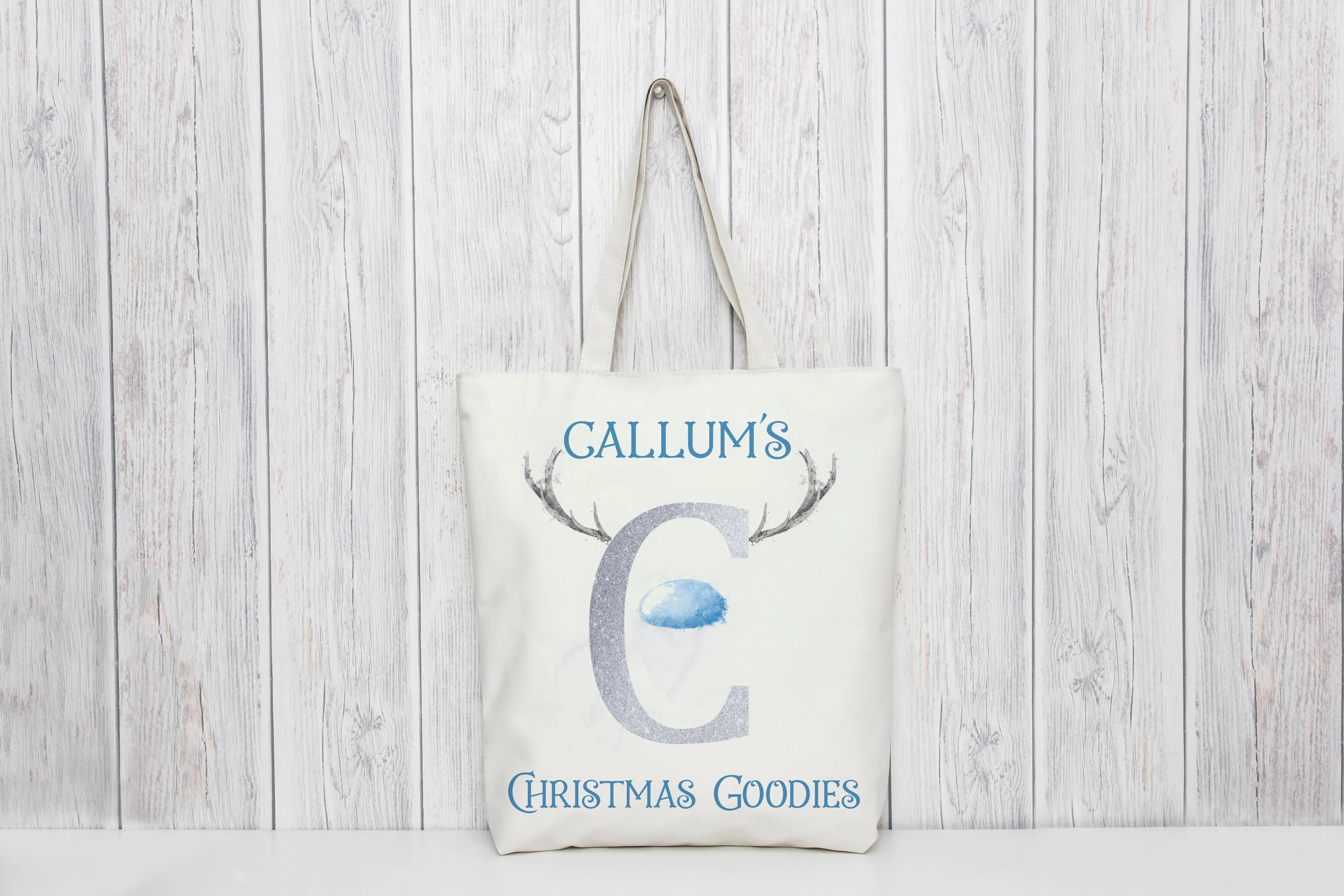 Blue Nose Antler Initial Christmas Bag