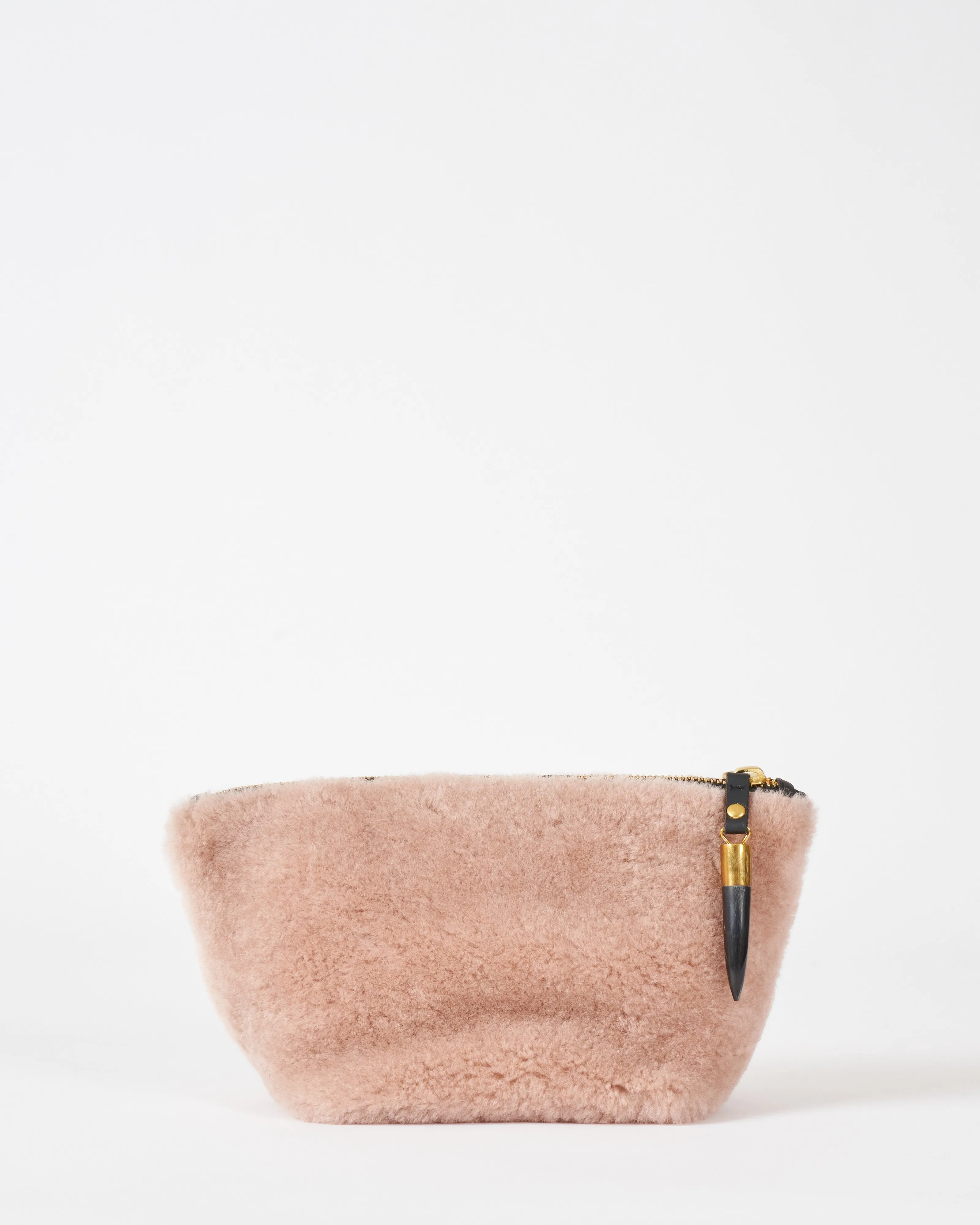 blush shearling makeup bag