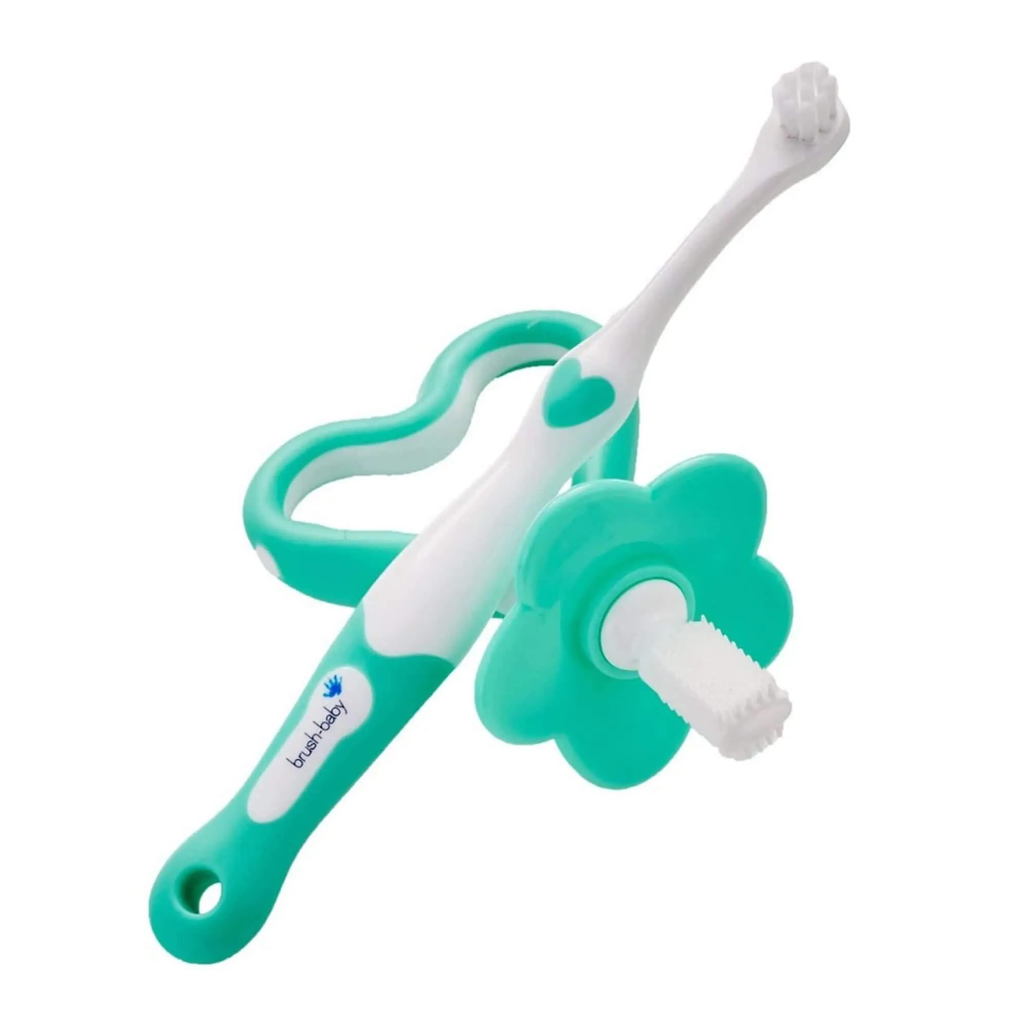 Brush Baby White & Teal My First brush & Teether Set || Birth  to 18months - Distressed