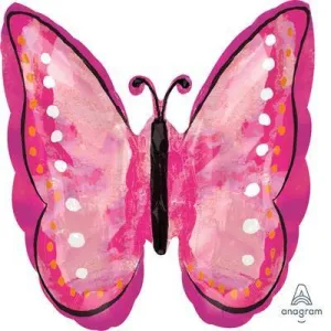 Butterfly Painted Pink Foil Balloon - 64cm