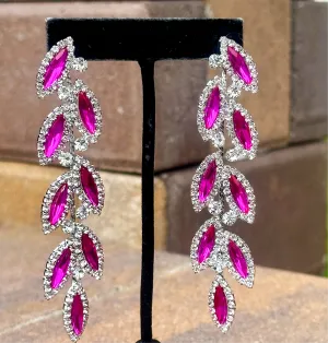 CHARLO - fuchsia & clear vine marquise rhinestone earrings