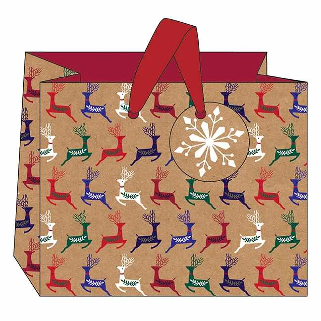 Christmas Gift Bag Landscape Reindeer Kraft