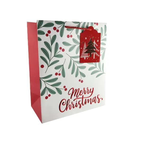 Christmas Holly & Berry Gift Bag - 23cm x 18cm x 10cm