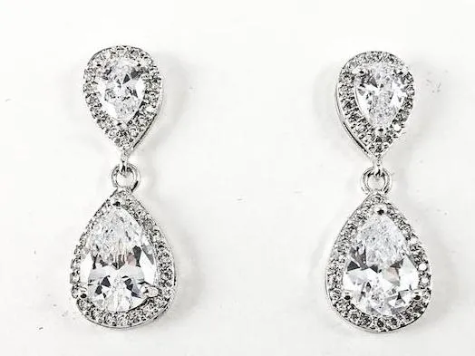 Classic Fine Pear Shape CZ Dangle Brass Earrings