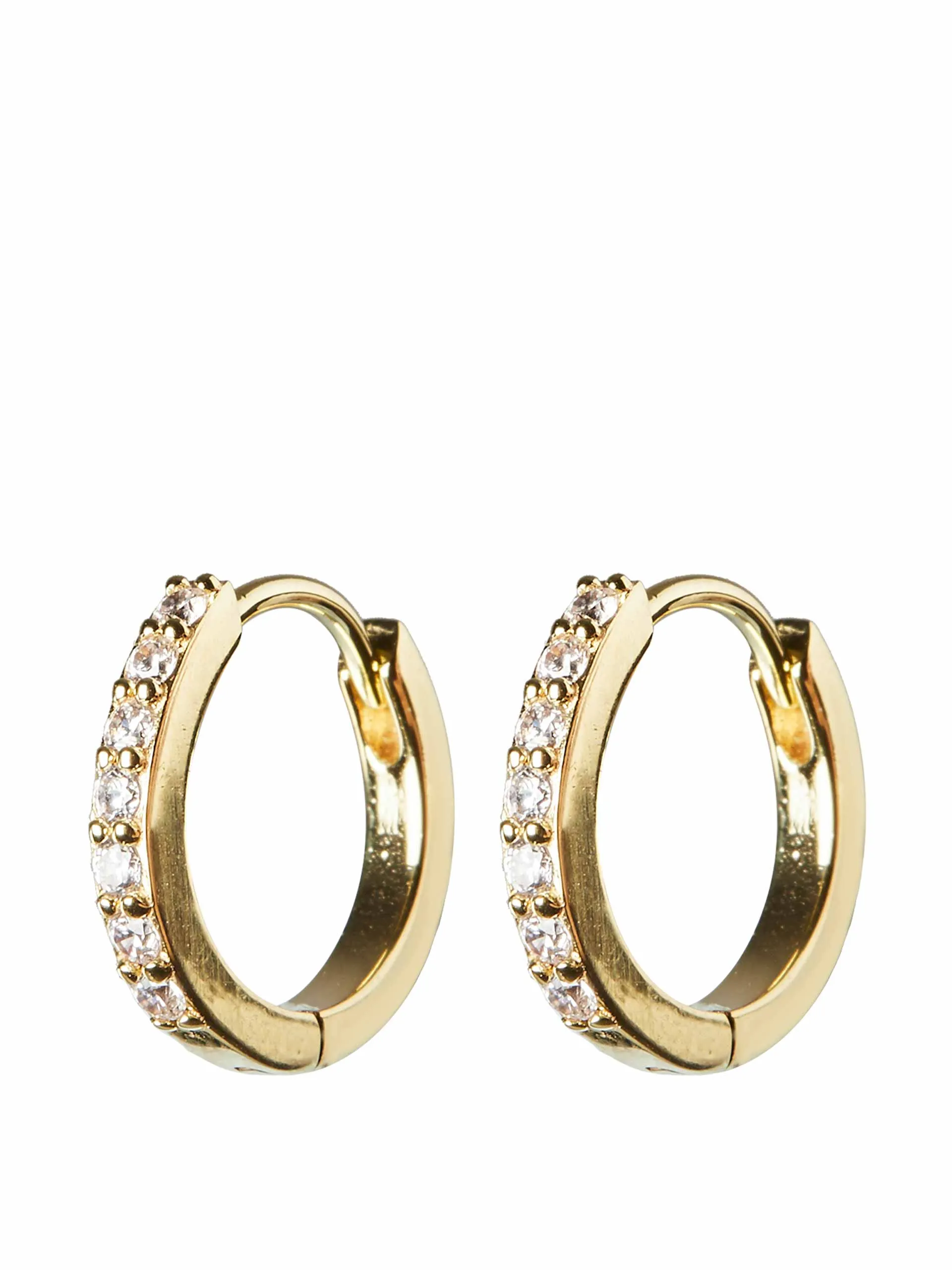 Clear gem inlay gold plated huggie earrings