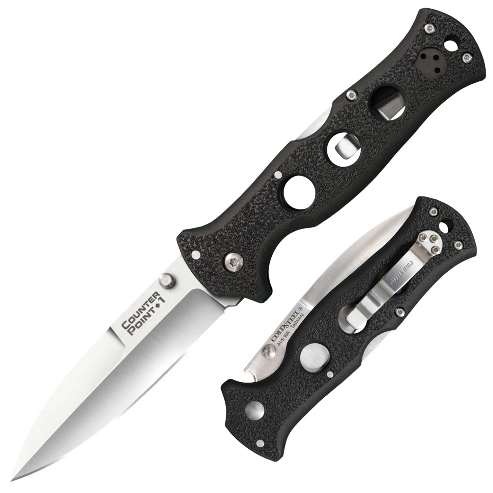 Cold Steel Folding Knife - Counter Point I Spear Point Blade Black Handle | CS10AB