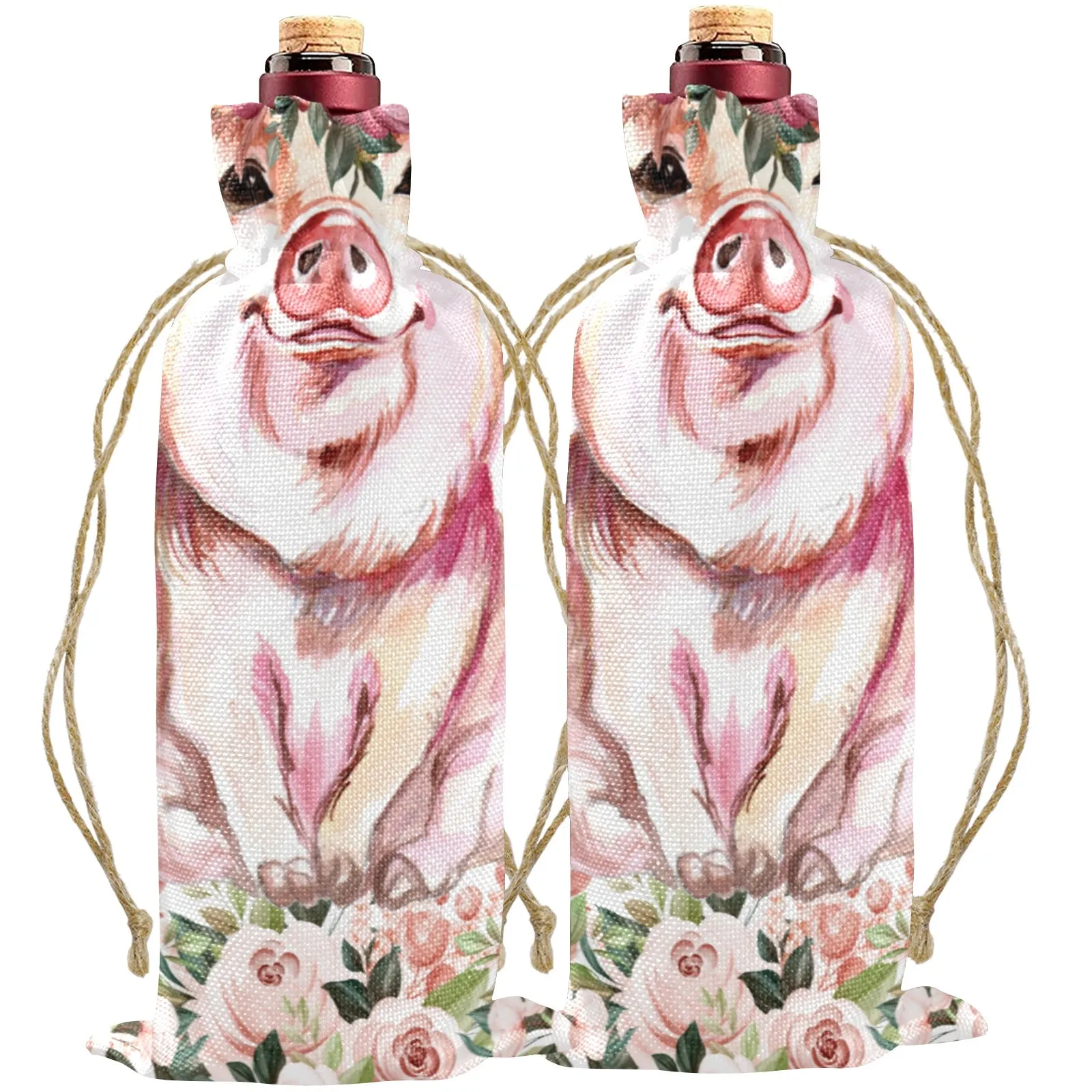 Country Pig awd1375 Linen Wine Bottle Bag