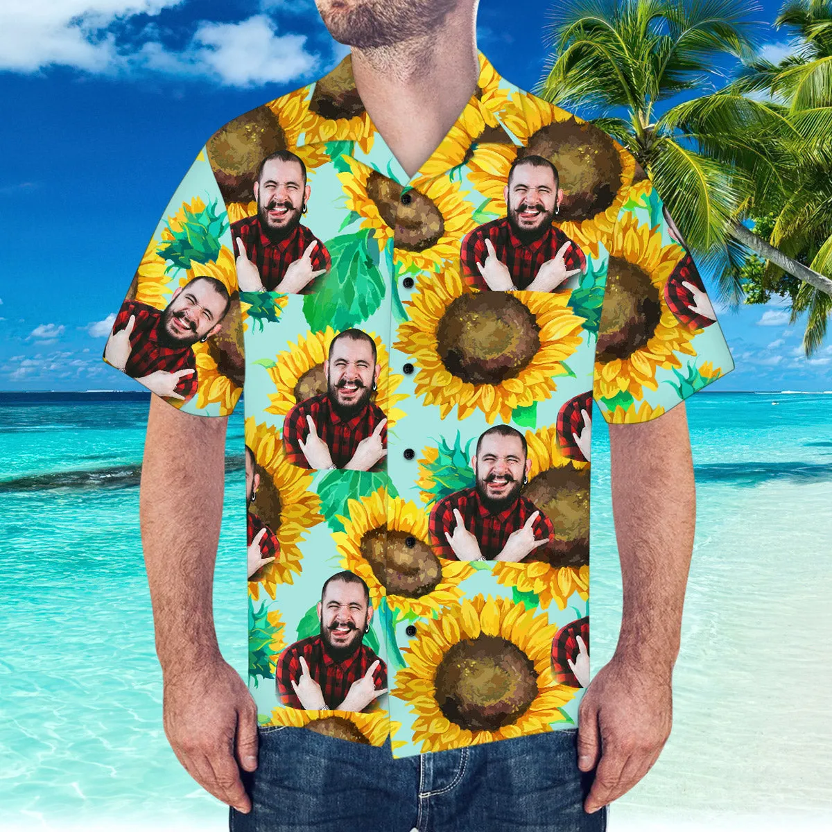 Custom Face Hawaiian Shirt Personalised Hawaiian Shirt Summer Sunflower Shirt