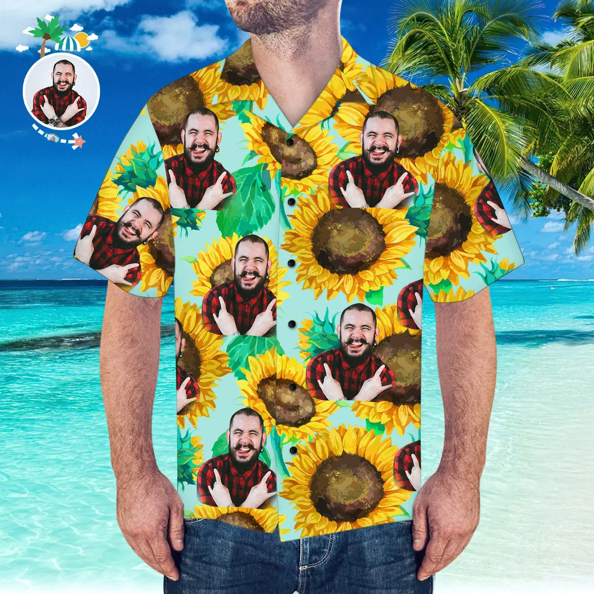 Custom Face Hawaiian Shirt Personalised Hawaiian Shirt Summer Sunflower Shirt