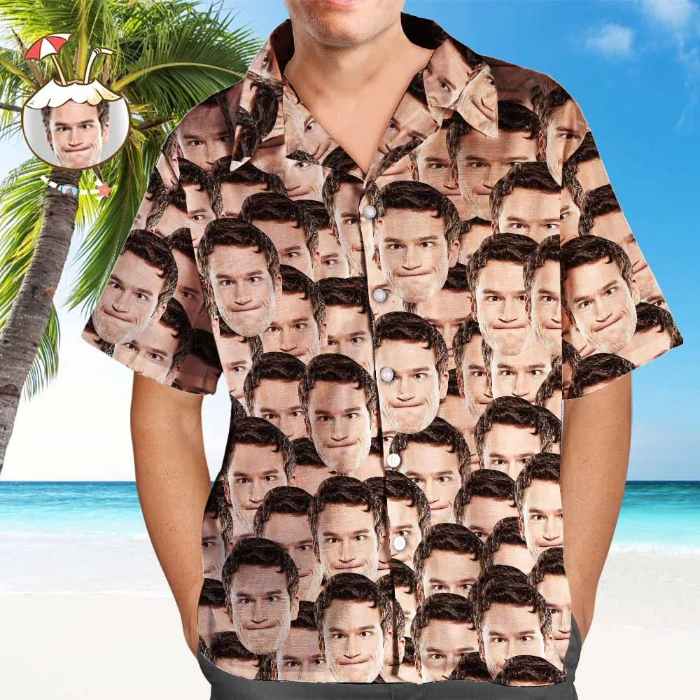 Custom Face Hawaiian Style Face Mash Long Dress And Shirt Family Matching