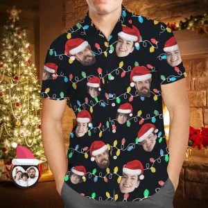 Custom Face Men's Hawaiian Shirt Personalised Photo Christmas Family Xmas Leds Aloha Shirts