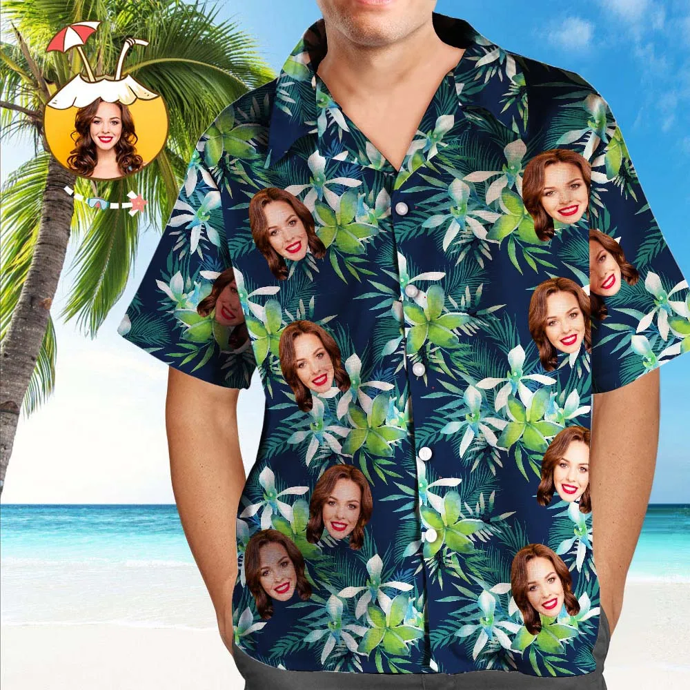 Custom Hawaiian Shirt with Face Custom Dog Face Hawaiian Shirt Leaves Tropical Shirts for Gift