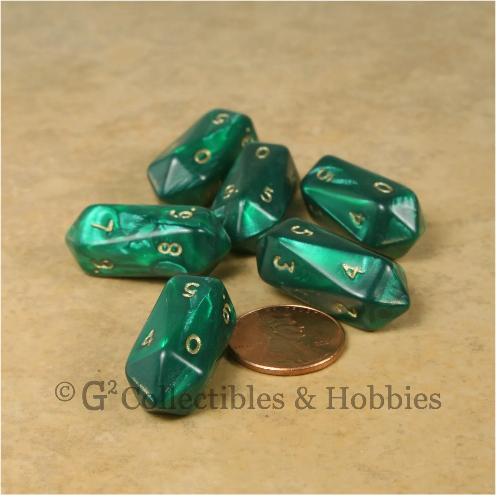 D10 Crystal Pearl Dice 6pc Set - Green