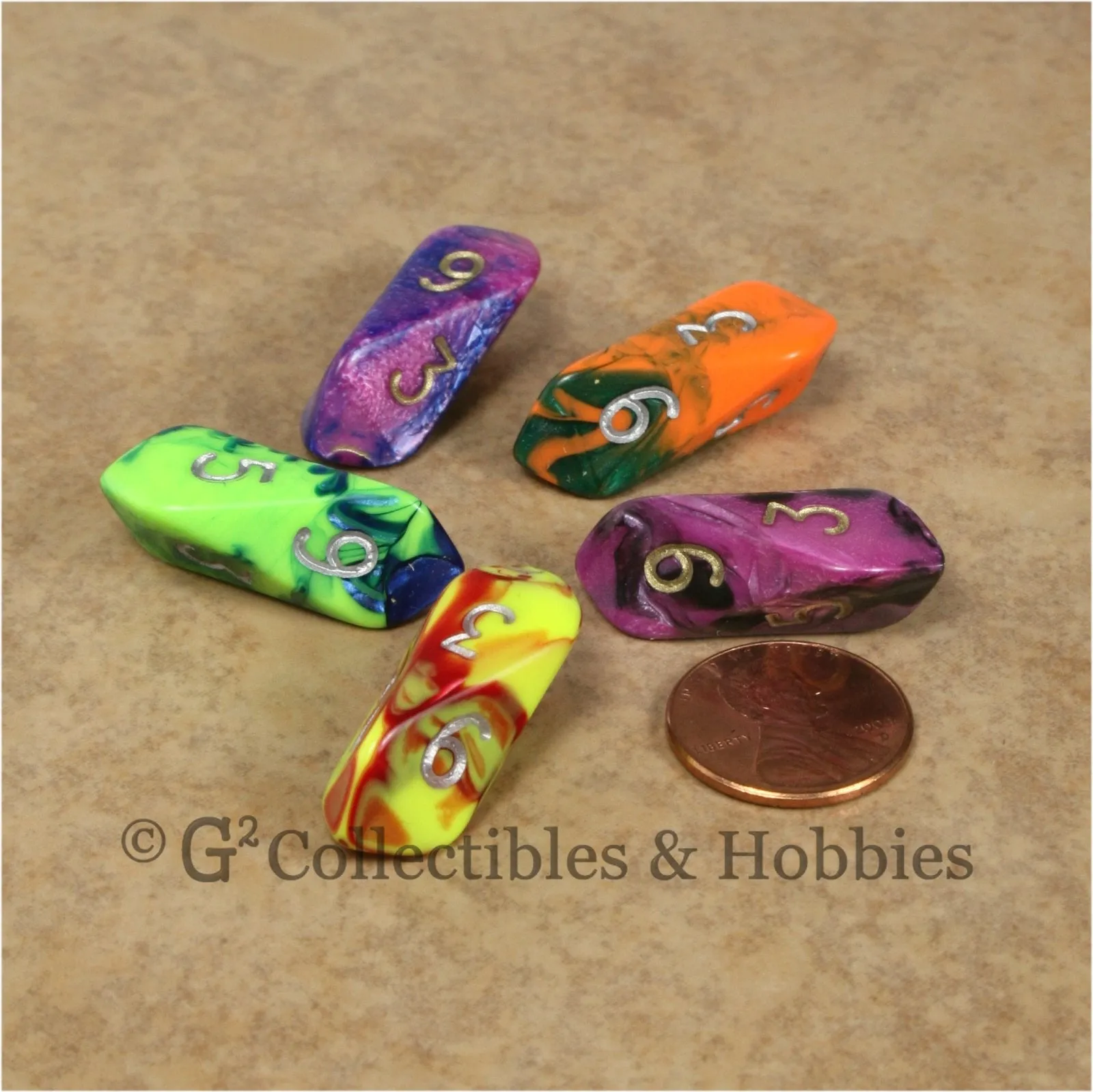 D6 Crystal Toxic Dice 5pc Set - 5 Colors