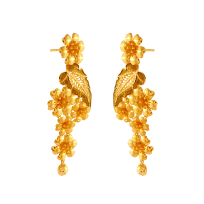 Dazzling 22k Gold Earrings With Floral And Leafy Design