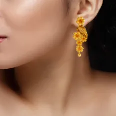 Dazzling 22k Gold Earrings With Floral And Leafy Design