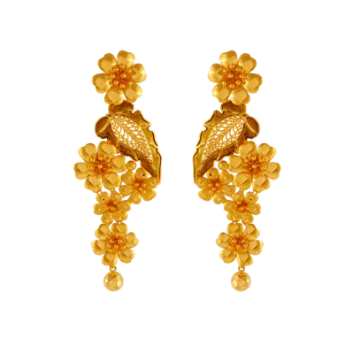 Dazzling 22k Gold Earrings With Floral And Leafy Design