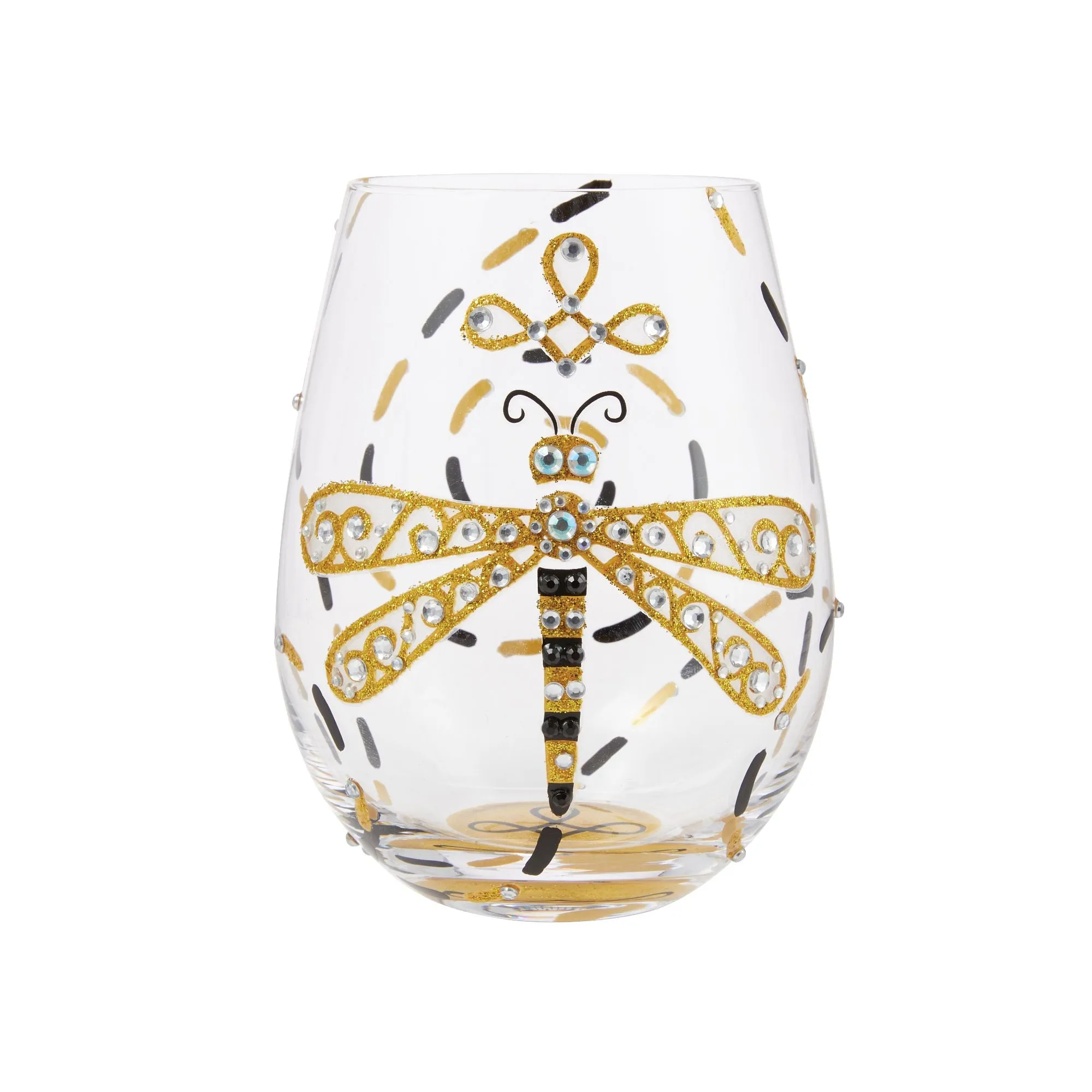 Dazzling Dragonfly Hand Painted Stemless Wine Glass