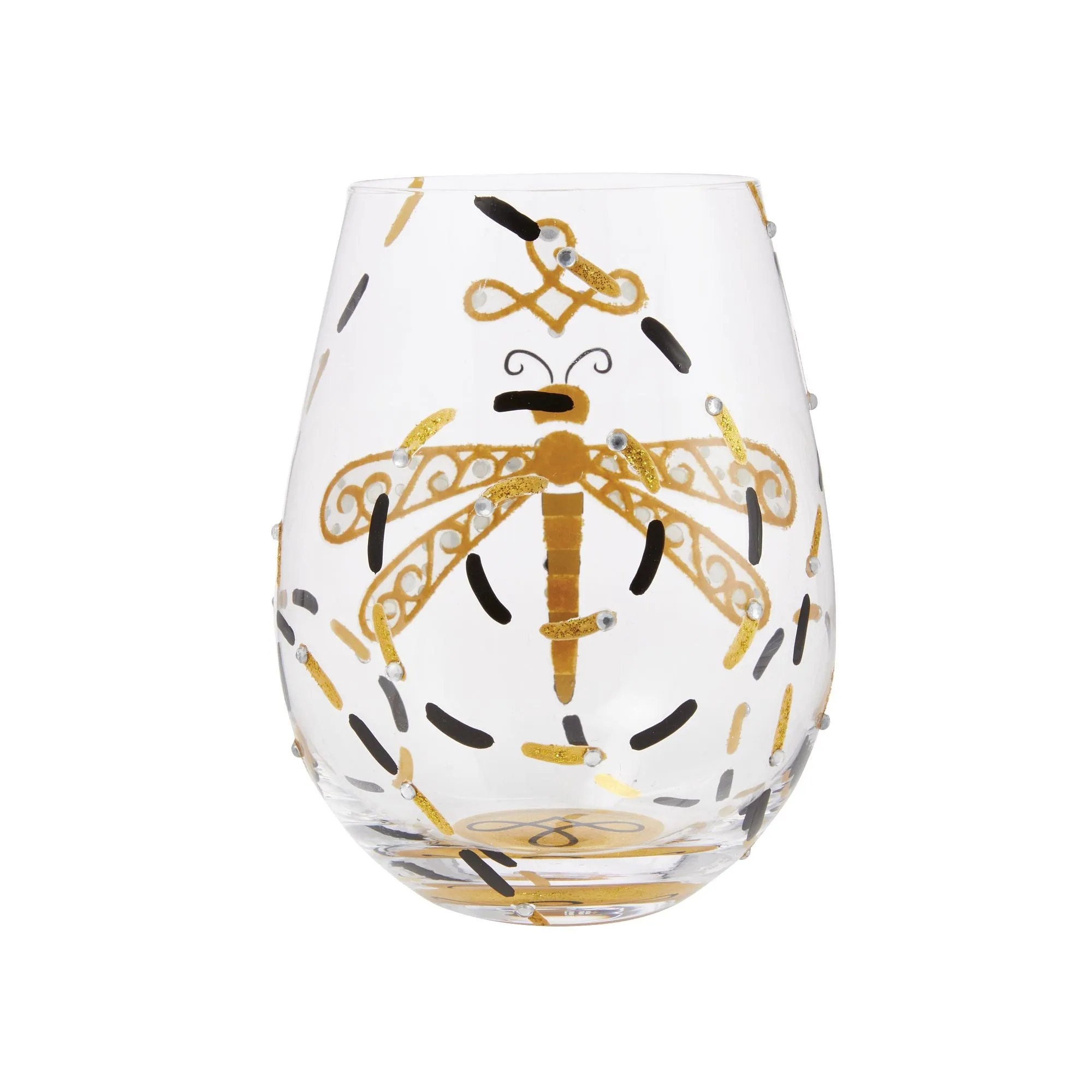 Dazzling Dragonfly Hand Painted Stemless Wine Glass