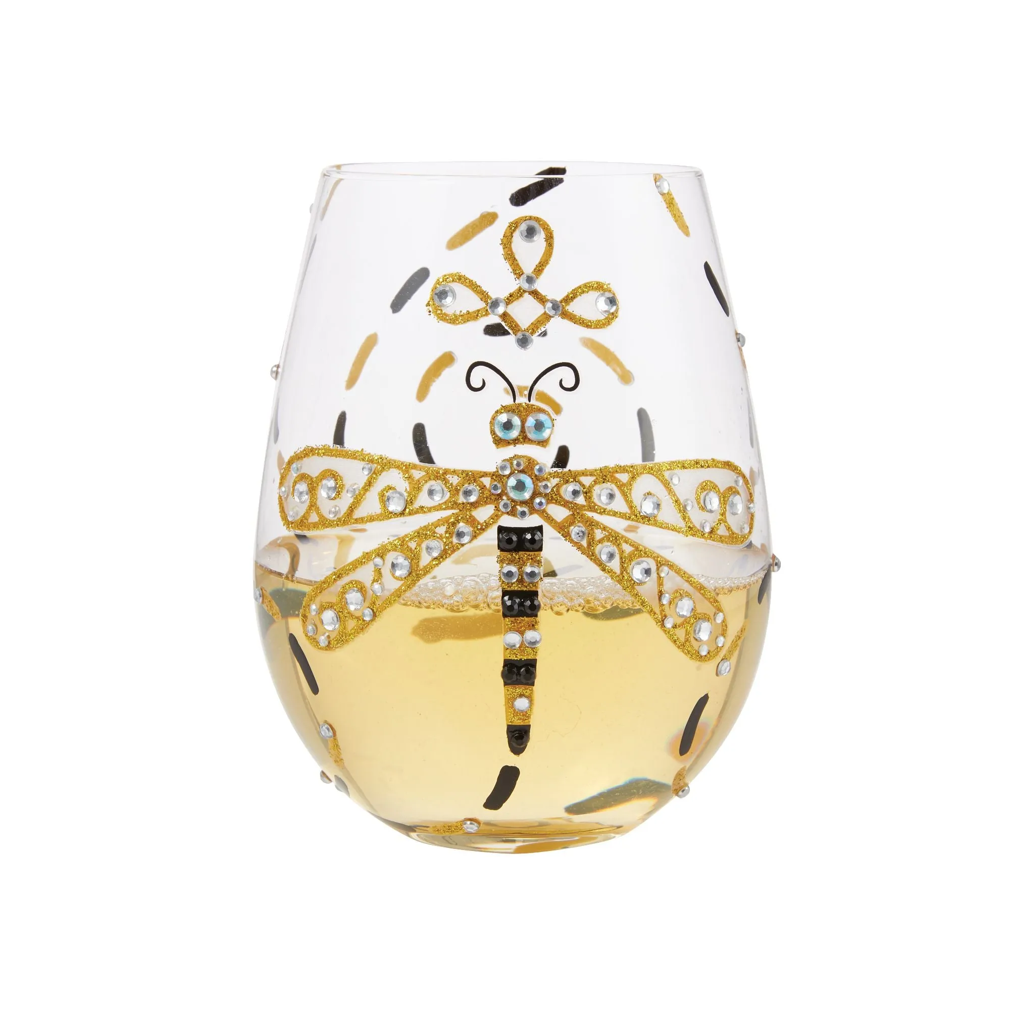 Dazzling Dragonfly Hand Painted Stemless Wine Glass