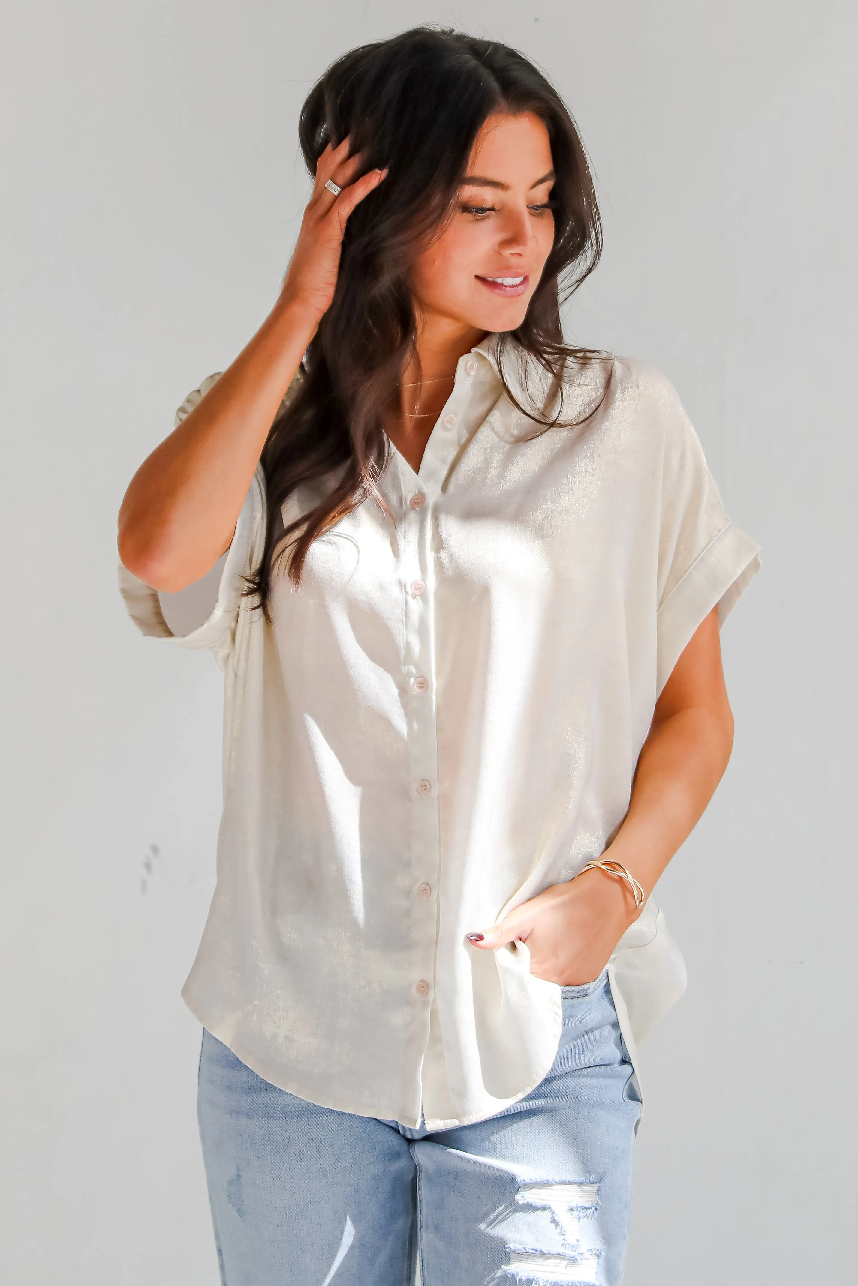 Dazzling Skill Ivory Metallic Blouse